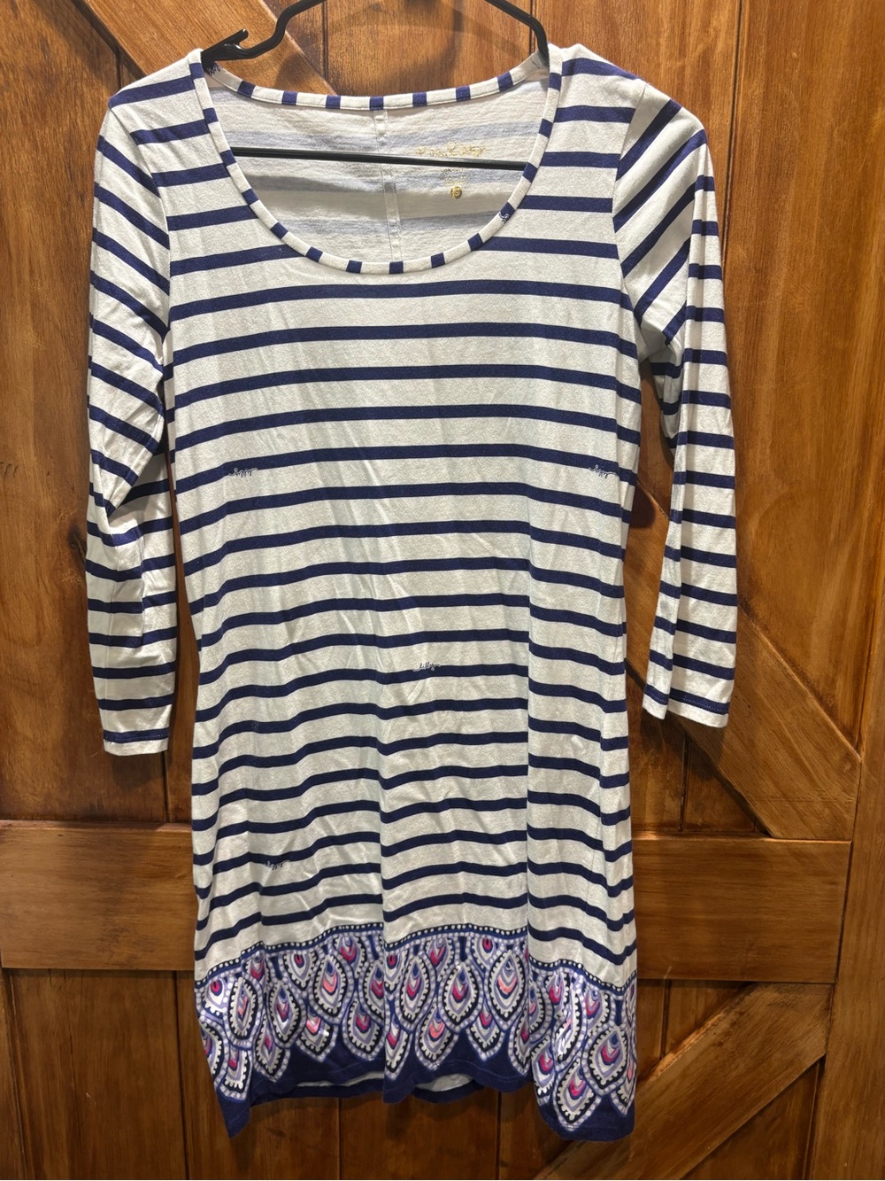 Lilly Pulitzer Navy & White Striped Midi Dress with Printed Hem S